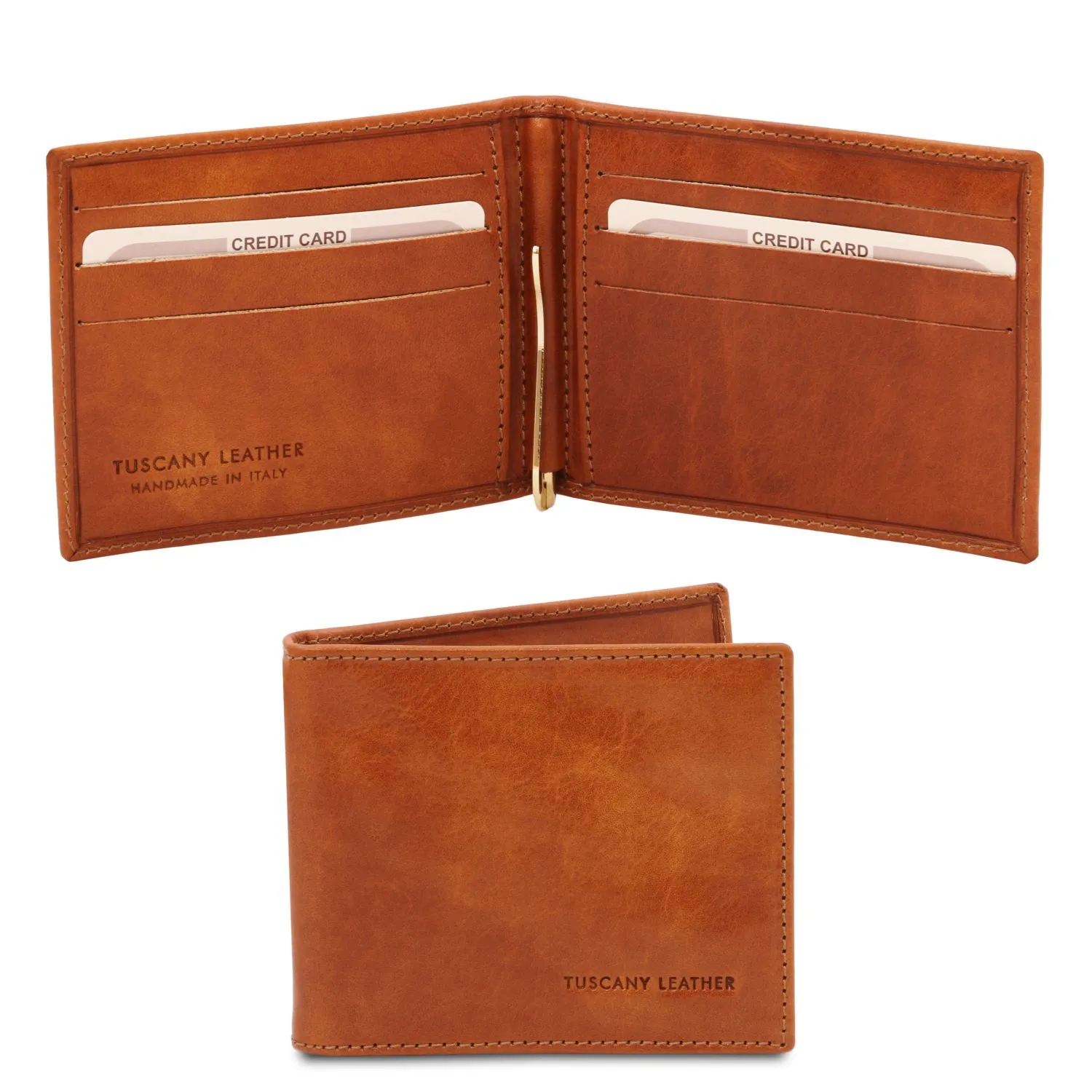 Elégant Porte Cartes en Cuir Avec Pince à Billets Miel TL142055