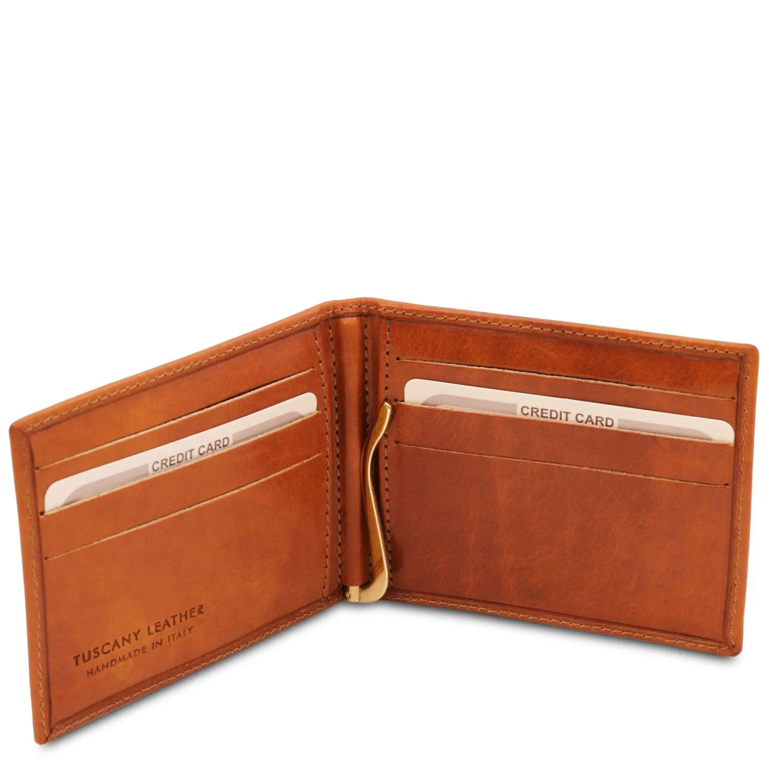Elégant Porte Cartes en Cuir Avec Pince à Billets Miel TL142055
