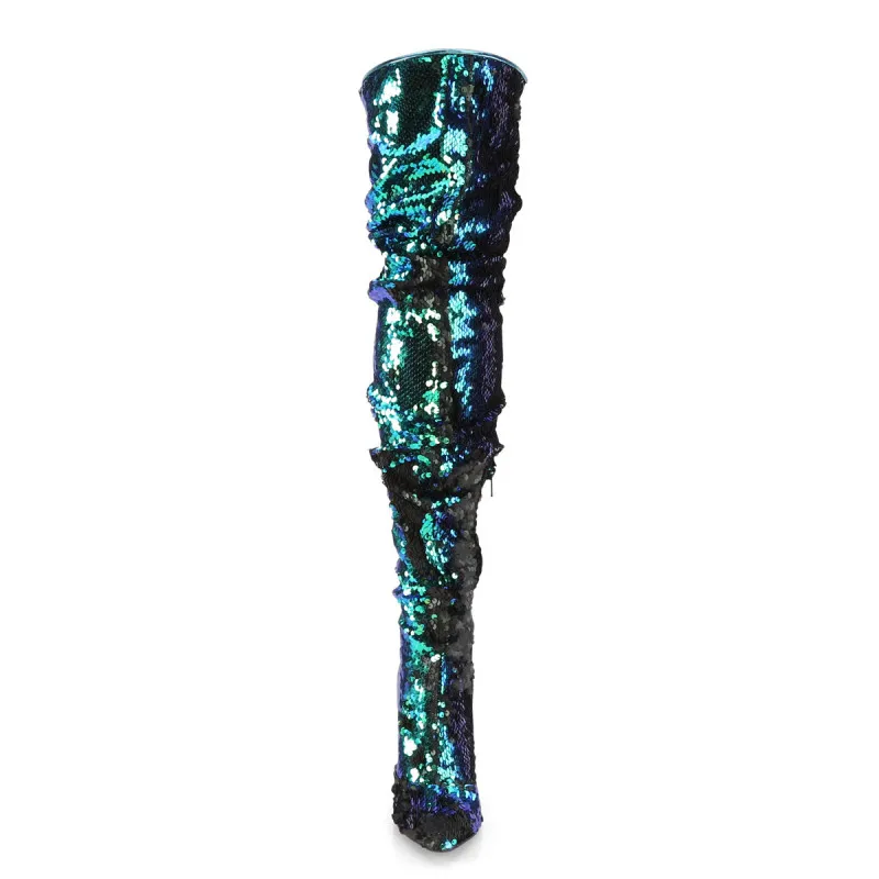 Genouillères talon aiguille à sequins vert/bleu|Petite & Grande taille