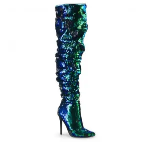 Genouillères talon aiguille à sequins vert/bleu|Petite & Grande taille