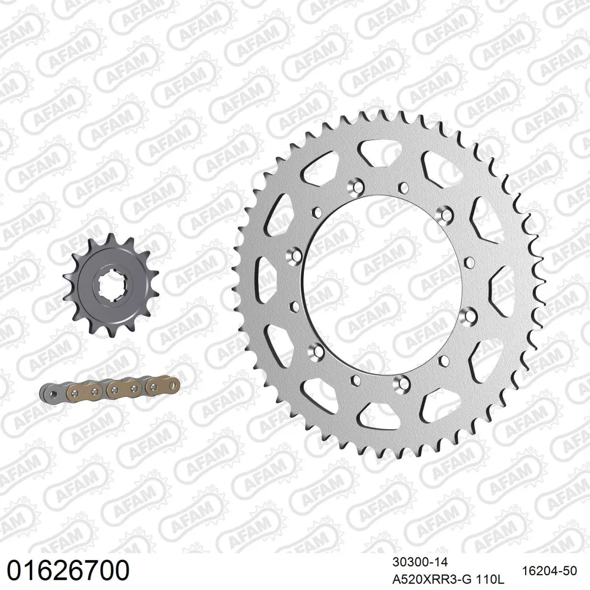 Kit chaine 520 AFAM - Couronne acier - Type de chaine au choix - KAWASAKI KLX 250 R 1993-1999