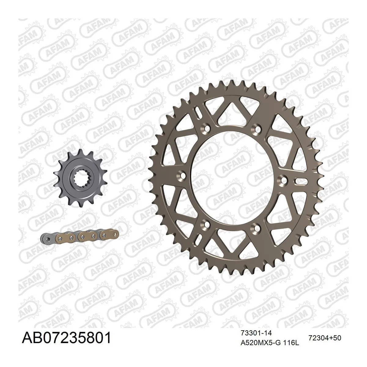 Kit chaine 520 AFAM - Couronne alu anti-boue - Type de chaine au choix - KTM 350 SX F 2010-2019