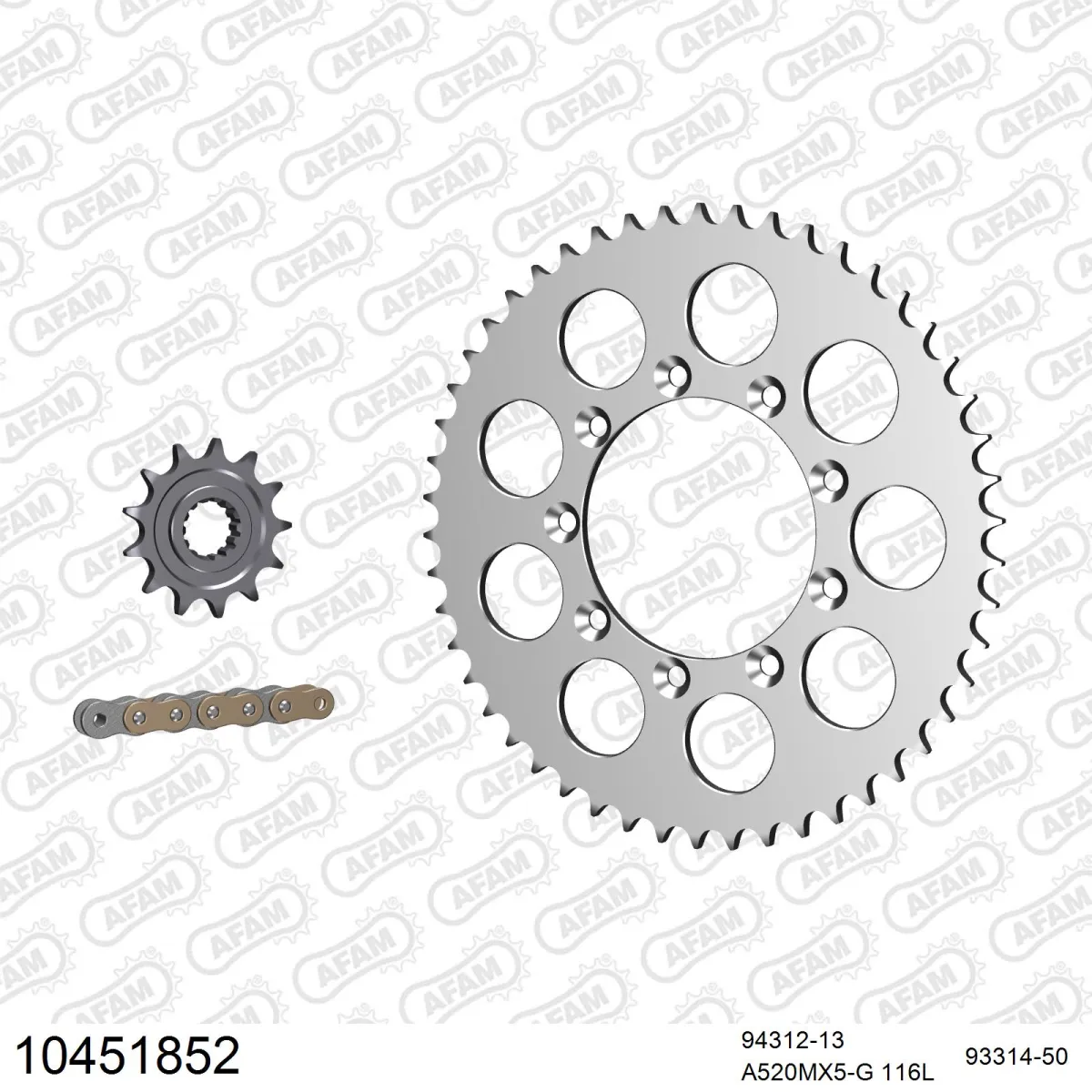 Kit chaine 520 AFAM - Couronne alu anti-boue - Type de chaine au choix - TM 450 MC 2003-2004
