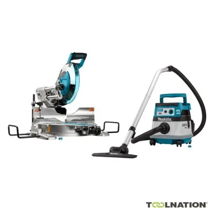 Makita DLX2386UX1 set combiné 2 x 18V avec AWS - DLS111 tronçonneuse DVC867L aspirateur sans batteries et chargeur