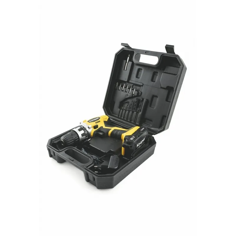 Perceuse visseuse 20V + batterie Lithium 1.3 Ah + Chargeur Mallette 14 Accessoires KOOPER
