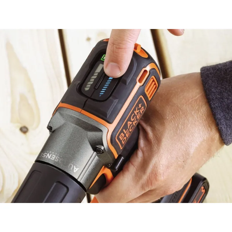 Perceuse Visseuse sans fil 18V + Batterie Lithium 1,5 Ah Black + Decker Autosense Chargeur Coffret