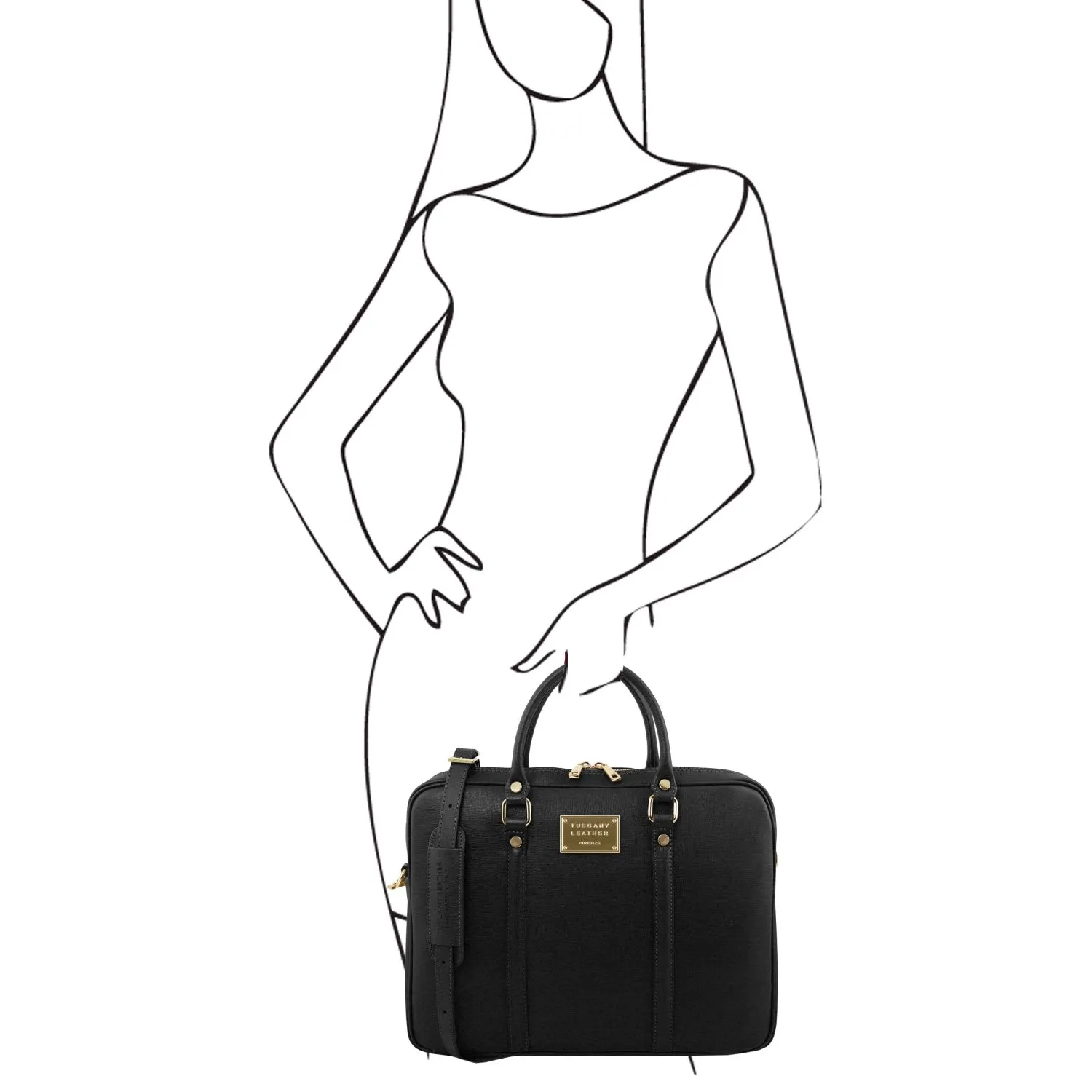 Prato Serviette Pour Portable en Cuir Saffiano Noir TL141626
