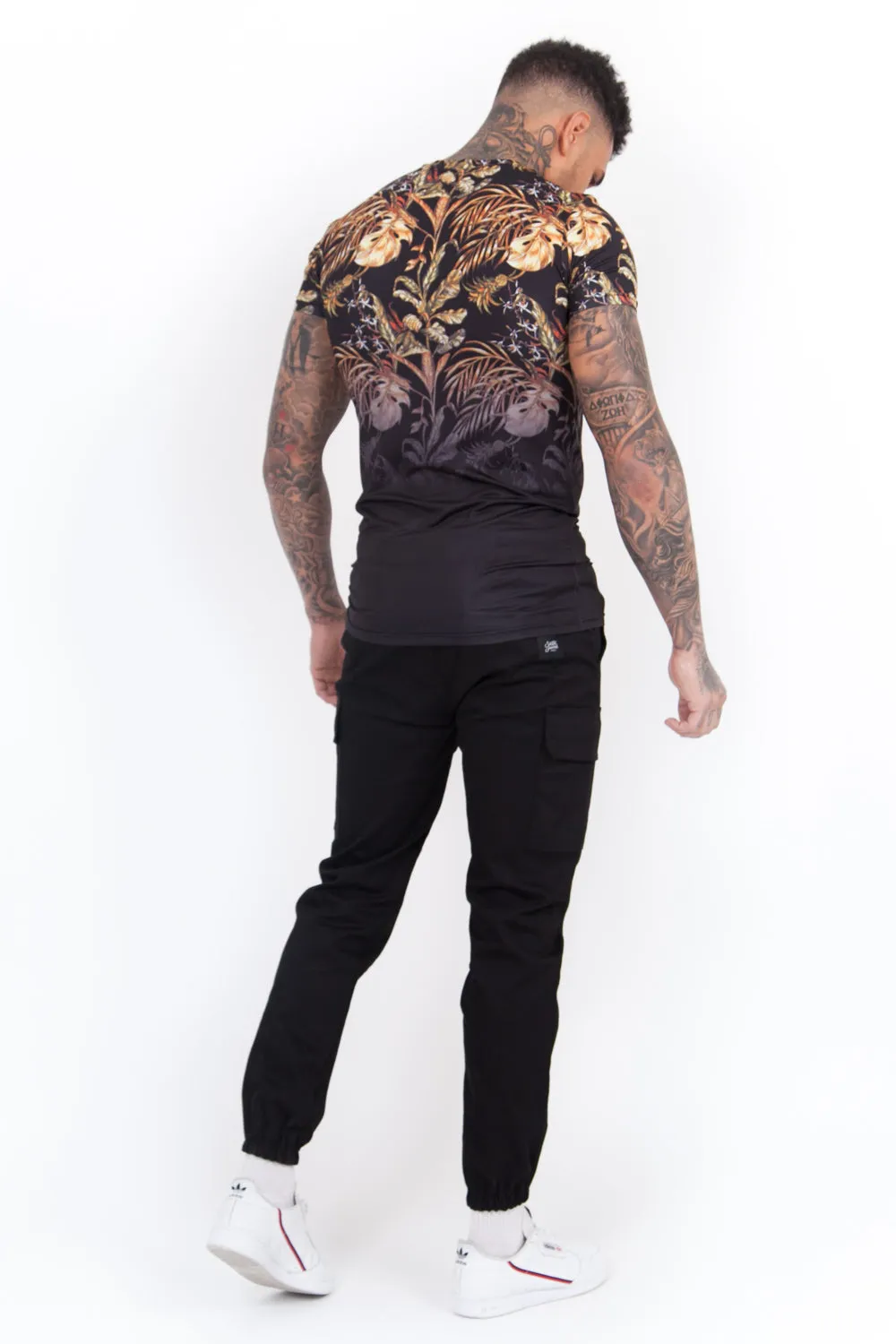 T-Shirt tropical dégradé noir or