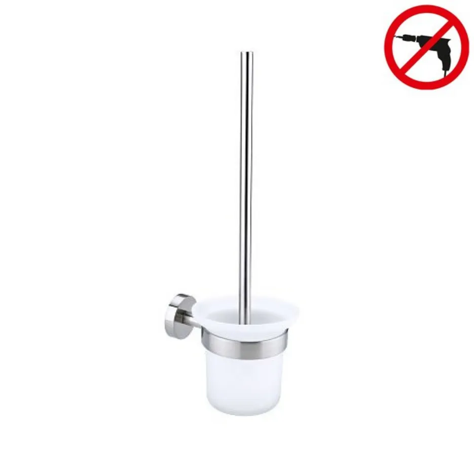 Tesa  Moon Brosse WC en verre avec support mural en acier inoxydable mat, pose facile sans perçage (40302-00000-00)
