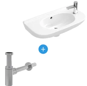 Villeroy & Boch Ensemble O.Novo Lave-mains 50x25 cm, Blanc + Siphon Alca en métal chromé (53615001-SET)