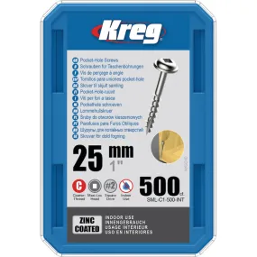 Vis trous de poche Kreg 25mm - Zinc / Maxi-Loc - Filetage Epai - 500pcs
