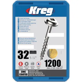 Vis trous de poche Kreg 32mm - Zinc / Maxi-Loc - Filetage épai - 1200pcs
