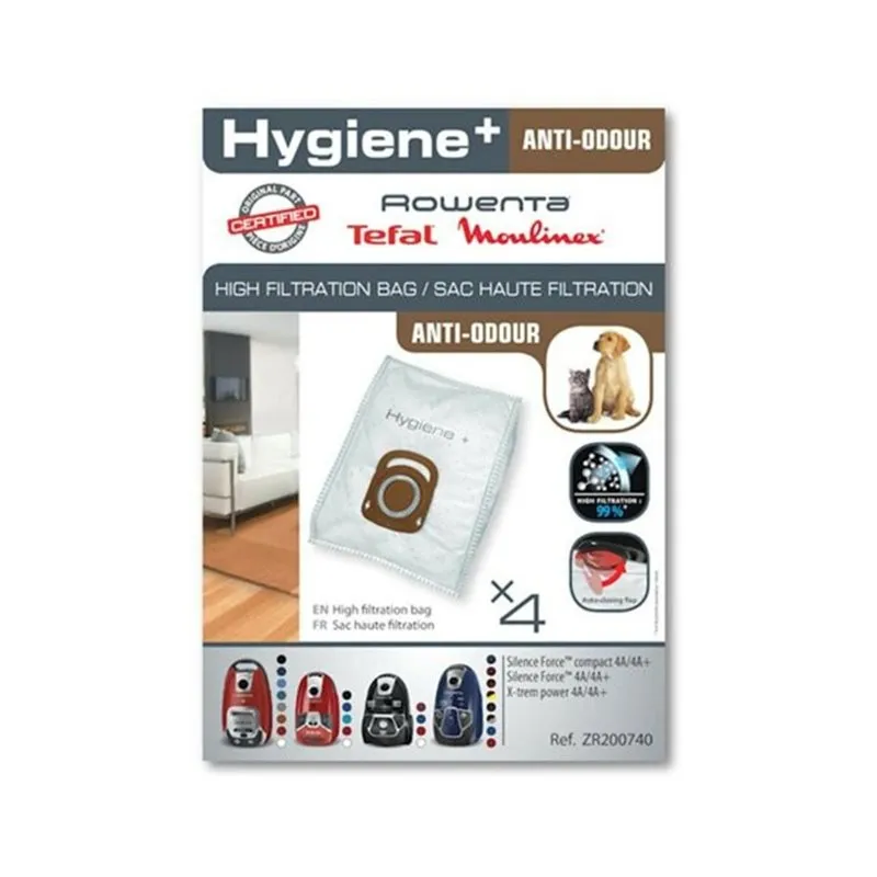 ZR200740, Sac hygiène haute filtration aspirateur Rowenta (4pcs).
